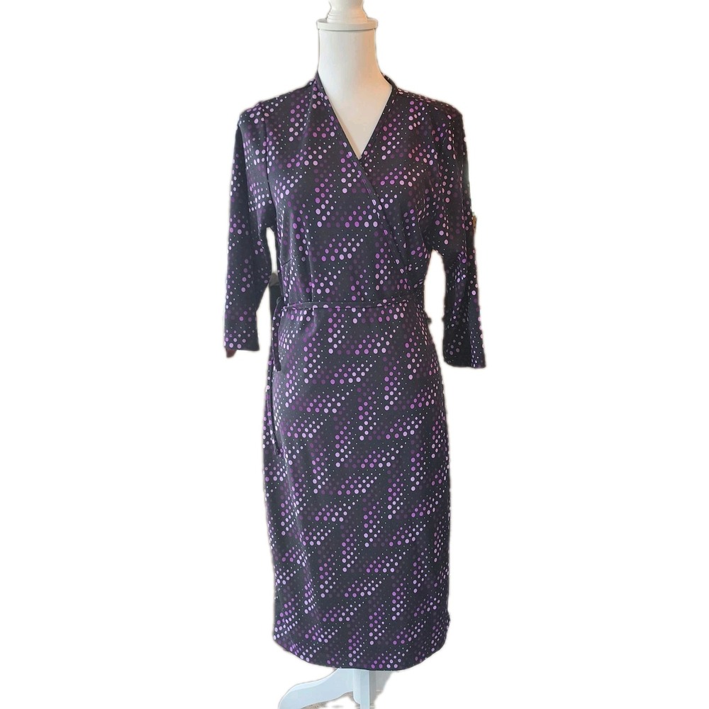 Venezia Wrap Dress Womens 14/16‎ Purple Dot Stretch Capsule Career Casual Office